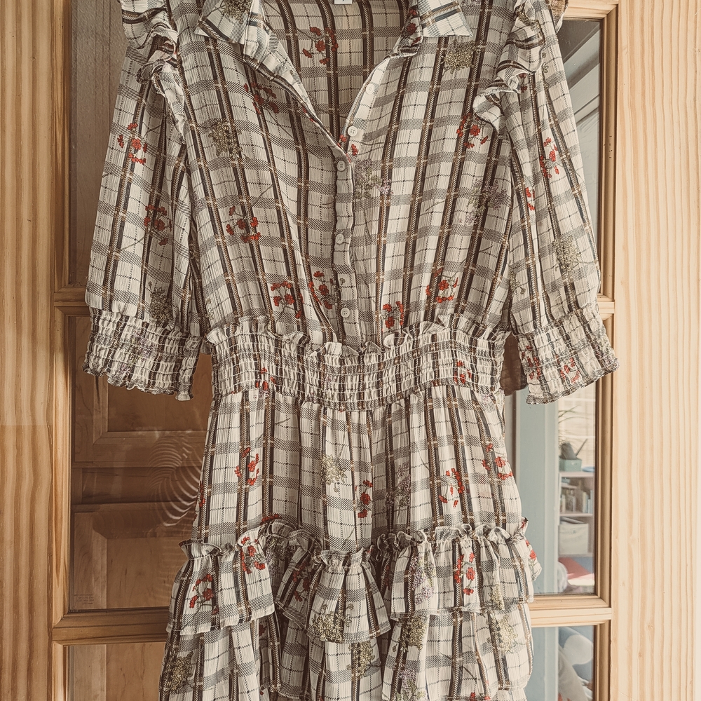 Plaid Floral 3/4 Sleeve Dress